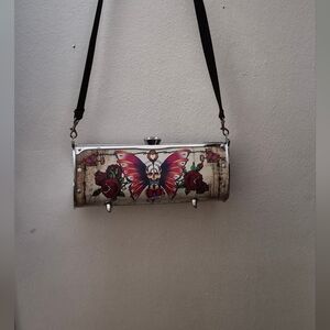 Butterfly and Rose Print Clutch Bag
